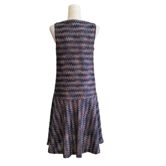 Maeve Blue Purple Chevron Knit Drop Wasit Sleeveless Slip Lined Dress Size XS - Picture 4 of 13